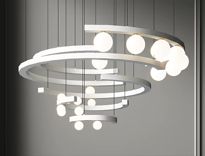 Modern Circular Chandelier with Multi Layered Structure and White Spherical Bulbs for Interior Decor 3d model
