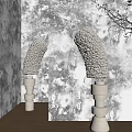 Textured White Floor Lamp With Stacked Pedestal Against Neutral Wall And Leafy Branch