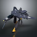 Black Fighter Aircraft with Pirate Skull Crossbones Symbols and Yellow Accents in Futuristic Design