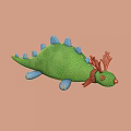 Green Dinosaur Plush Toy With Blue Spikes Red Antlers And Red Nose