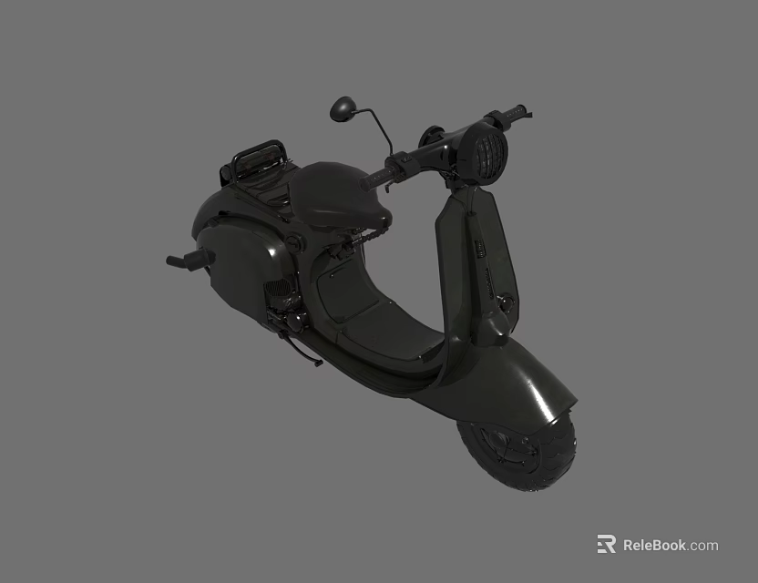 Dark Colored Vintage Style Scooter With Comfortable Seat And Rearview Mirrors 3d model 