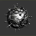 Game Movie Character Metallic Sphere Featuring Intricate Mechanical Spikes Dragon Head Design Sci Fi