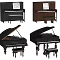 Various Musical Instruments Including Upright And Grand Pianos With Stools And Scores