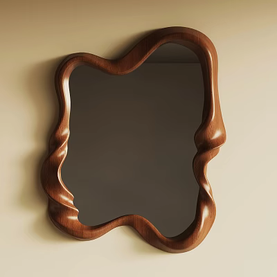Artistic Wooden Frame Mirror With Twisted Irregular Shape And Curved Design 3d model