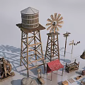 Public Facilities Featuring Water Tower Windmill Oil Pump And Various Tools 3d model