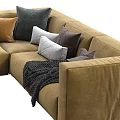 Comfortable Brown Sectional Sofa With Multiple Pillows And Cozy Blankets 3d model