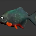Cartoon Piranha Character With Green Body Red Fins And Sharp Teeth