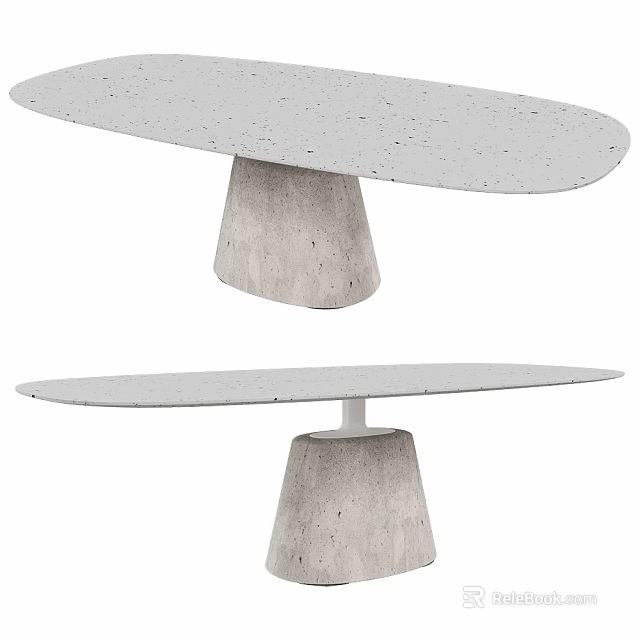 Minimalist Modern Gray Concrete Table Design Featuring Oval Tabletop And Conical Base 3d model