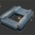 Square Atrium Building With Blue Exterior Multi Storey Structure And Central Red Vehicle