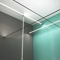 Modern Interior With Gray Teal Walls And Crisscross Linear Ceiling Lights