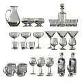 Various Glass Cups Including Wine Martini Glasses Pitcher And Bottles Collection