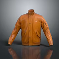 Stylish Brown Leather Jacket With Stand Up Collar And Front Zipper