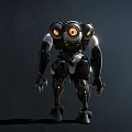 Futuristic Smart Robot With Detailed Metallic Mechanical Structure Armored Body And Glowing Yellow Eyes