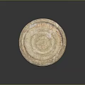 Beige Round Covered Ceramic Box With Textured Surface And Ornate Design 3d model