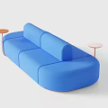Blue Modern Multi Person Sofa With Modular Design And Orange Circular Accents 3d model