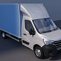 White Commercial Box Truck With Blue Cargo Box And Modern Front Cab Design