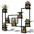 Modern Garden Decor With Geometric Black Shelves And Potted Green Plants