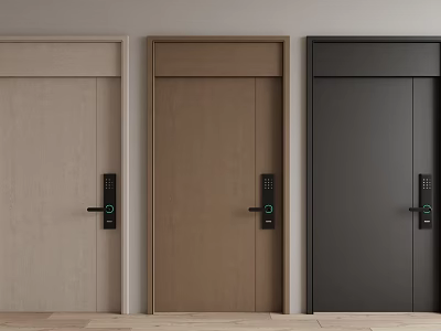 Light Beige Brown Dark Gray Swing Doors With Wooden Texture Black Handles Electronic Locks 3d model