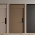 Light Beige Brown Dark Gray Swing Doors With Wooden Texture Black Handles Electronic Locks