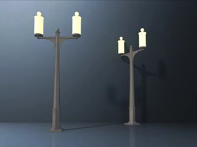 Elegant Outdoor Lights With Double Lamp Heads And Classic Pole Design 3d model