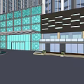 Modern Commercial Complex Exterior With Glass Curtain Walls Entrance Canopy And Plaza Greenery