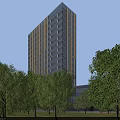 Modern Commercial Street With Tall Buildings Green Roofs Pedestrians And Surrounding Trees
