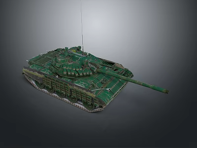 Detailed Green Military Tank Model With Camouflage Pattern And Long Barrel Tracks 3d model