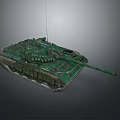 Detailed Green Military Tank Model With Camouflage Pattern And Long Barrel Tracks
