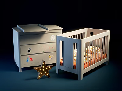 Adorable Kids Bed With Drawer Chest Cartoon Decorations And Light-Up Star 3d model