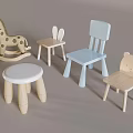 Wooden Kids Chairs with Playful Animal Shapes Rabbit Ear Bear Design and Light Blue Style