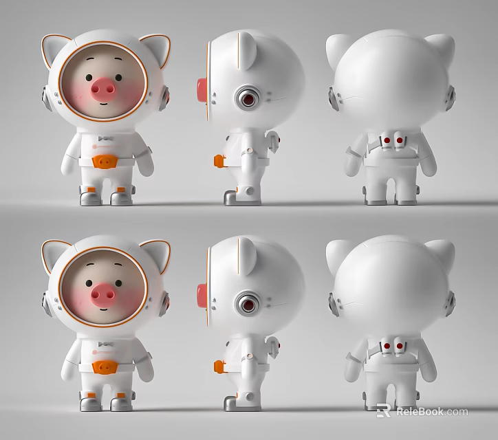 Cute Cartoon Astronaut Decorative Ornament Set With White Body And Orange Accents 3d model 