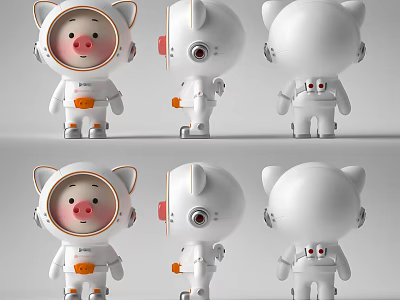 Cute Cartoon Astronaut Decorative Ornament Set With White Body And Orange Accents 3d model