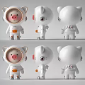 Cute Cartoon Astronaut Decorative Ornament Set With White Body And Orange Accents