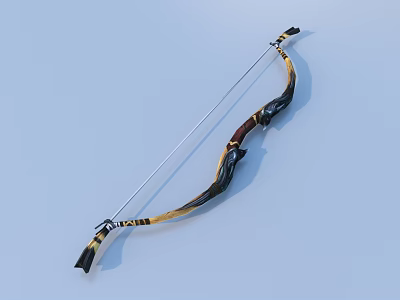 Traditional Handcrafted Decorative Bow With Black Yellow Brown Wooden Design And Artisan Craftsmanship 3d model