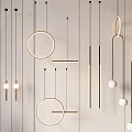 Modern Geometric Pendant Lights with Metal Frames Circular Lines and White Spheres