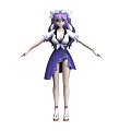 Woman With Purple Hair Wearing White Top And Purple Skirt With Hair Accessory