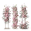 Beautiful Floral Vase Arrangement With Pink White Roses Green Leaves And Metal Stand