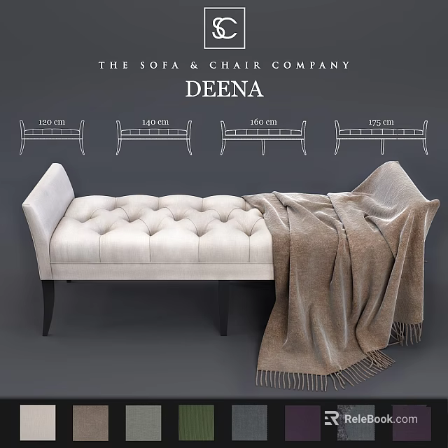 Tufted Beige Sofa Bench With Brown Blanket And Various Sizes For Living Room 3d model 