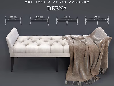 Tufted Beige Sofa Bench With Brown Blanket And Various Sizes For Living Room 3d model