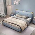 Blue Kids Bed With Gold Accents Modern Children's Bedroom Airplane Neon Light And Star Decorations
