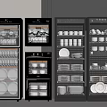 Modern Black Kitchen Appliances With Storage For Dishes And Utensils In Contemporary Kitchen Setup