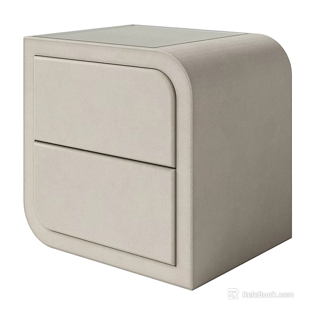 Modern Beige Bedside Table With Two Drawers And Rounded Edges Design 3d model 