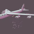 Military Aircraft Dropping Bombs in Flight with Markings and Blue Sky Background