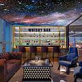 Starry Ceiling Whisky Bar Interior with Bar Counter Leather Sofa and High Stools 3d model