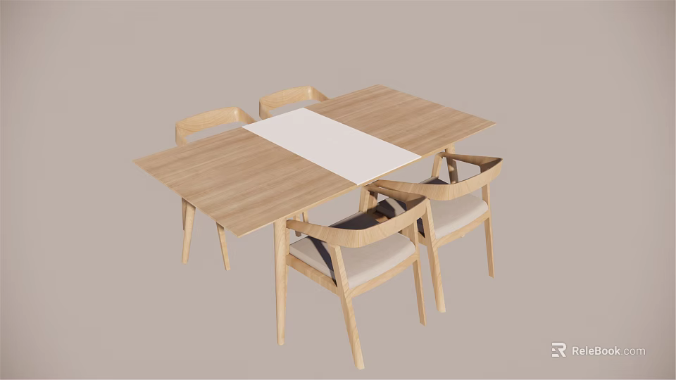 Wooden Dining Table Set with Rectangular White Top and Four Chairs for Modern Home Dining 3d model