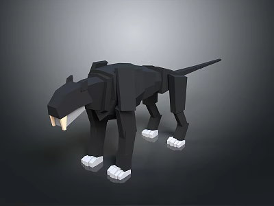 Black Origami Style Decorative Panther Model With Geometric Polygonal Design White Paws And Fangs 3d model