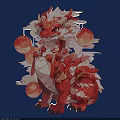 Vibrant Red And White Mythical Dragon Character With Hanging Lanterns And Clouds In Anime Style