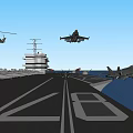 Aircraft Carrier Deck With Military Jets And Helicopter