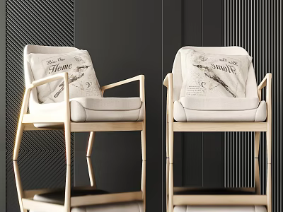 Contemporary Leisure Chairs With Light Wood Frame Beige Fabric And Printed Backrest Design 3d model