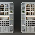 White Modern Wine Cabinet With Glass Doors Wine Bottles Glasses And Decorative Items